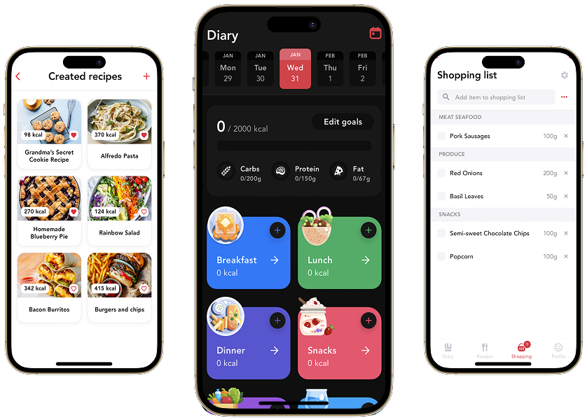 Meals app design mockup